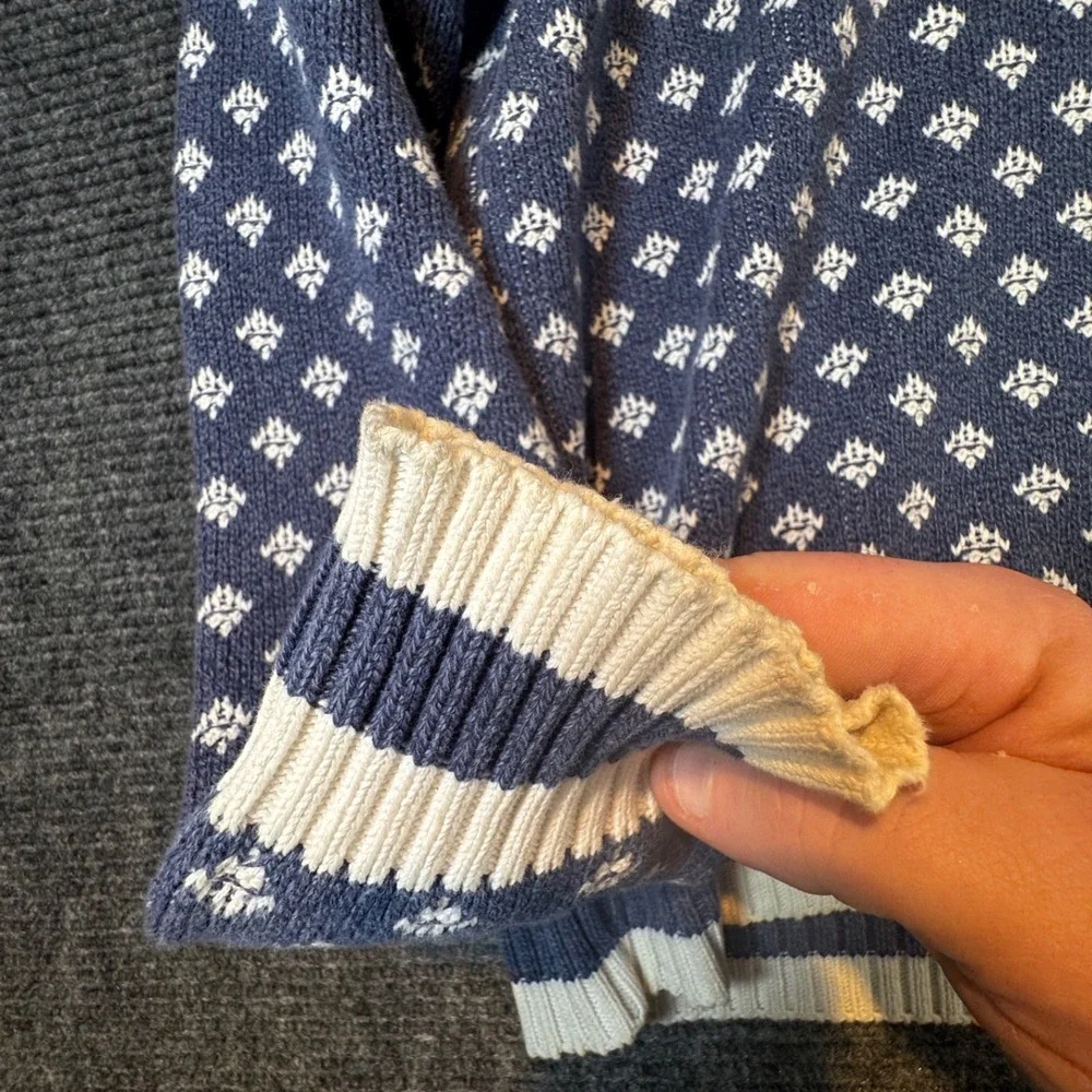 VTG Jantzen Blue White Diamond Pattern Crewneck Sweater Men's Size L Made in USA